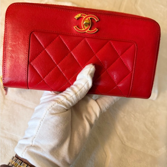 CHANEL Mademoiselle Coco Mark Zip Around Wallet in Red - Picture 11 of 16